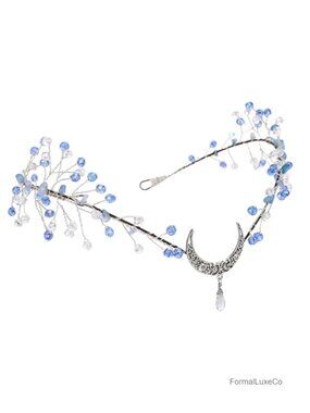 Crystal Fairy Crown Headband Elf Circlet Gothic Moon Tiara Renaissance Cosplay